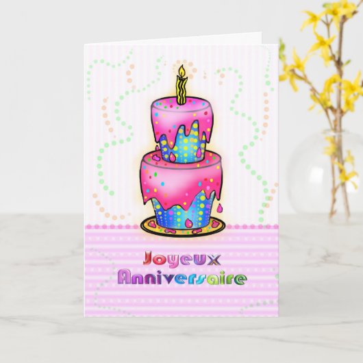 Cake van de Verjaardag van Anniversaire van Kaart (Gele Bloem)