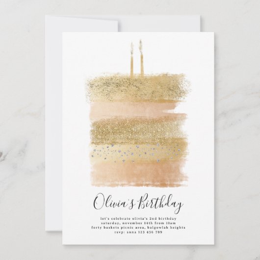 Cake Verjaardag Uitnodigen, Meisjes Tweede Verjaar Kaart (Voorkant)