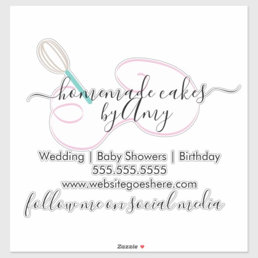 Cake Whisk Hand getrokken Logo Bakkerij Business C Sticker (Vel)