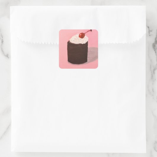  Cake with Cherry on Top Vierkante Sticker (Tas)