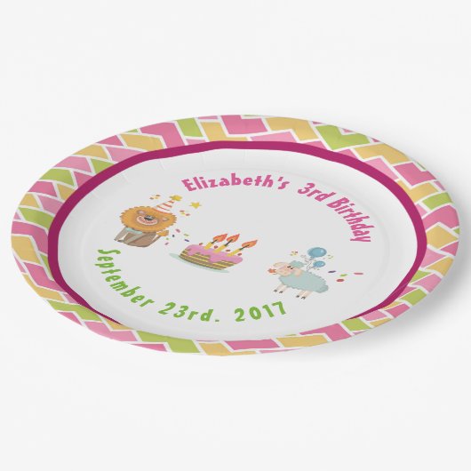 Cake with Party Lion and Balloon Birthday Papieren Bordje (Gekanteld)