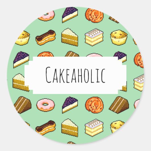 Cakeaholic Delicious Cakes Pattiserie Patroon Ronde Sticker (Voorkant)