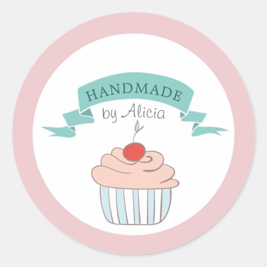 cakeekpastel schattig handgemaakt monogram ronde sticker (Voorkant)