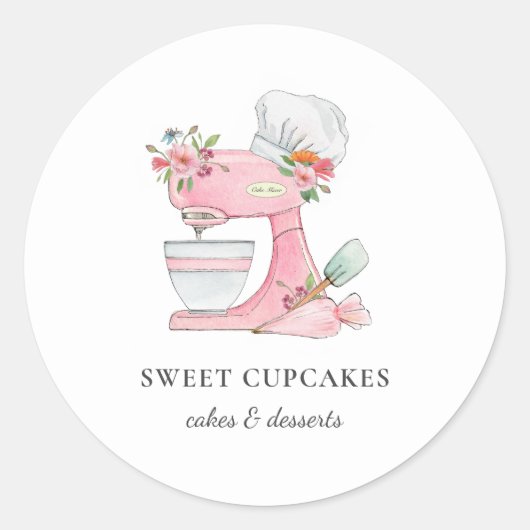Cakemixer met kookmuts Bakkerij Ronde Sticker (Voorkant)