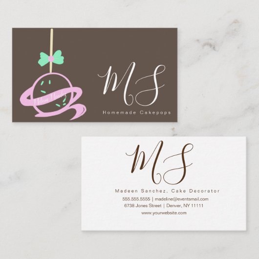 Cakepop Logo Bow Banner Cake Decorator Swirls Visitekaartje (Voorkant / Achterkant)