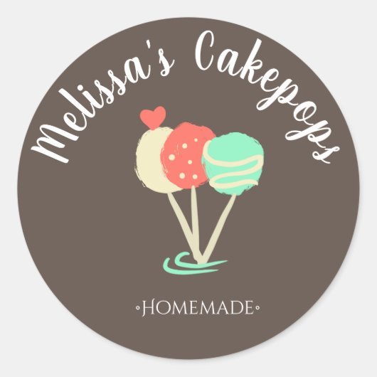 Cakepop met Sprinkles Logo Zelfgemaakte Bakkerij S Ronde Sticker (Voorkant)