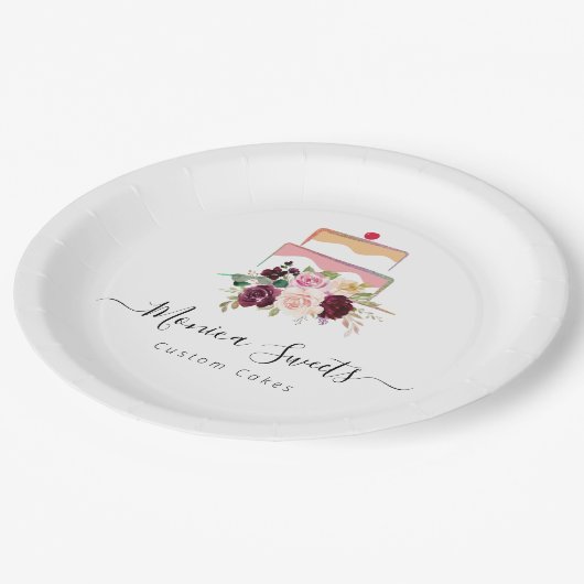 Cakery Business Waterkleur Bloemen Papieren Bordje (Gekanteld)