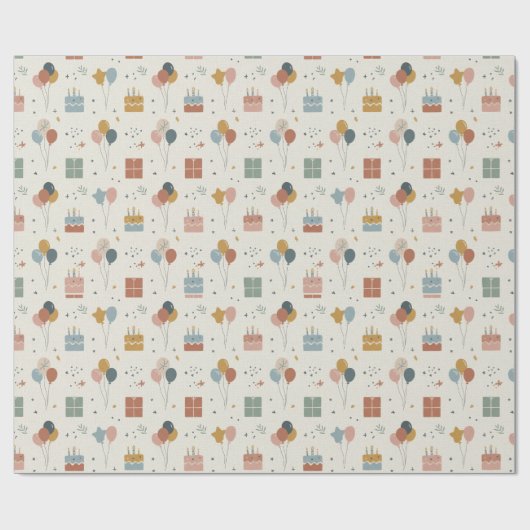 Cakes, Balloons & Confetti Scandi Birthday Cadeaupapier (Vlak)