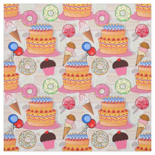 Cakes Cupcakes Lollipop Donuts Icecream Textiel Stof (Swatch)