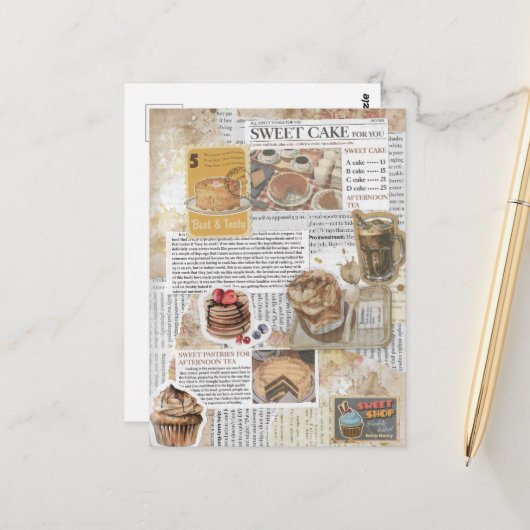 Cakes & Koffie  Ephemera Decoupage Briefkaart (Voorkant / Achterkant in situ)