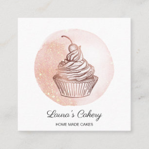 Cakes & snoepjes Cupcake Home Bakkerij Blush Roze Vierkante Visitekaartje