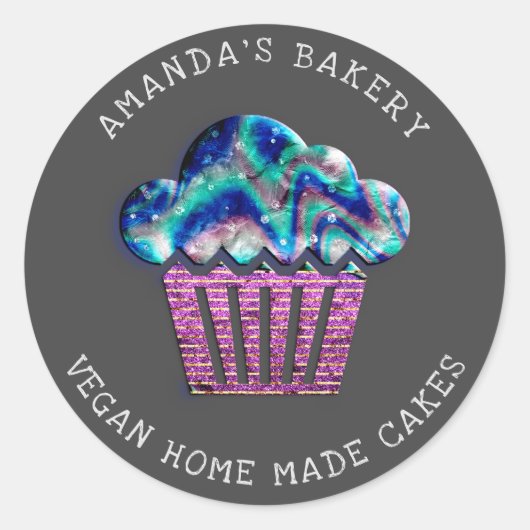 Cakes Sweet Cupcake Home Vegan Bakery Paars Grey Ronde Sticker (Voorkant)