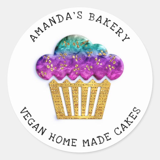 Cakes Sweet Homemade Bakery Muffin Gold Pinky Ronde Sticker (Voorkant)