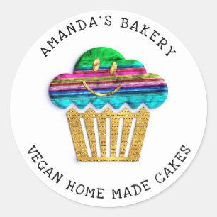 Cakes Sweet Homemade Bakery Muffins Gold Chicano Ronde Sticker