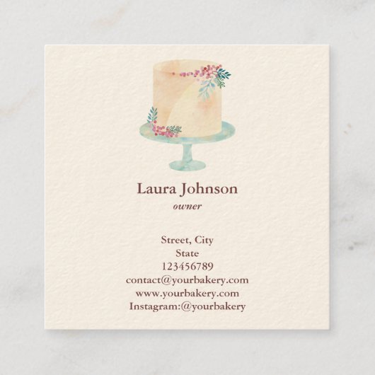 Cakes Sweets Cupcake Bakkerij Waterverf  Vierkante Visitekaartje (Achterkant)