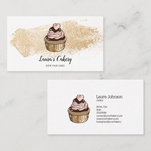 Cakes & Sweets Cupcake Home Bakery Drift Gold Visitekaartje (Voorkant / Achterkant)