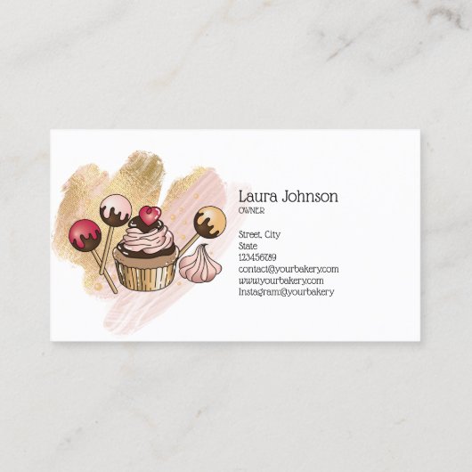 Cakes & Sweets Cupcake Home Bakery Drift Gold Visitekaartje (Achterkant)
