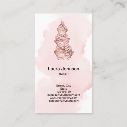 Cakes & Sweets Cupcake Home Bakery Drift Gold Visitekaartje (Achterkant)