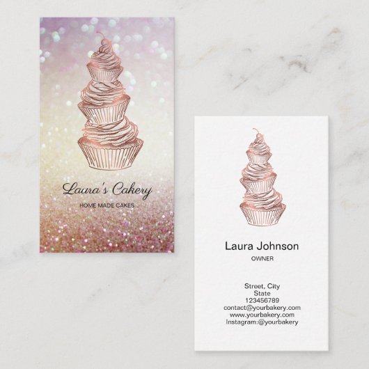 Cakes & Sweets Cupcake Home Bakery Drift Gold Visitekaartje (Voorkant / Achterkant)