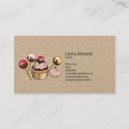 Cakes & Sweets Cupcake Home Bakery Drift Gold Visitekaartje (Achterkant)