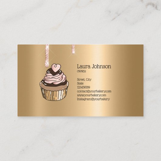 Cakes & Sweets Cupcake Home Bakery Drift Gold Visitekaartje (Achterkant)