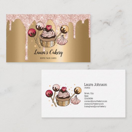 Cakes & Sweets Cupcake Home Bakery Drift Gold Visitekaartje (Voorkant / Achterkant)