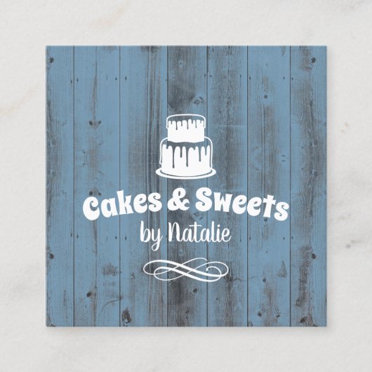 Cakes & Sweets Cupcake Home Bakery Dusty Blue Vierkante Visitekaartje (Voorkant)