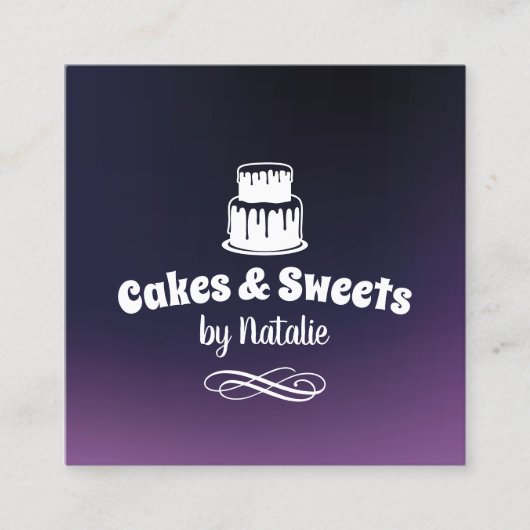 Cakes & Sweets Cupcake Home Bakery Elegant Paars Vierkante Visitekaartje (Voorkant)