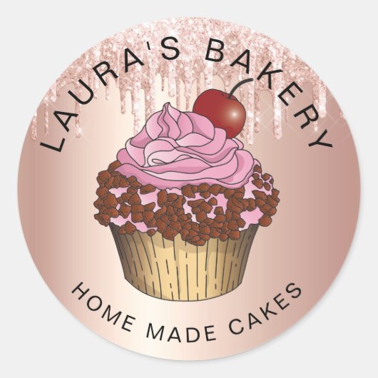 Cakes Sweets Cupcake Home Bakery Girly Waterverf Ronde Sticker (Voorkant)