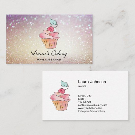 Cakes Sweets Cupcake Home Bakery Girly Waterverf Visitekaartje (Voorkant / Achterkant)