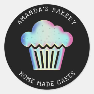 Cakes Sweets Cupcake Home Bakery Holographic Black Ronde Sticker