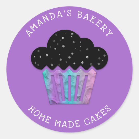 Cakes Sweets Cupcake Home Bakery Paars3D Ronde Sticker (Voorkant)