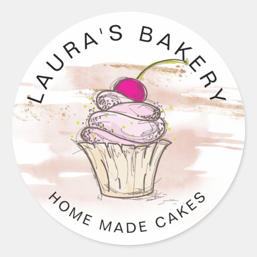 Cakes & Sweets Cupcake Home Bakery Roos Gold Class Ronde Sticker (Voorkant)