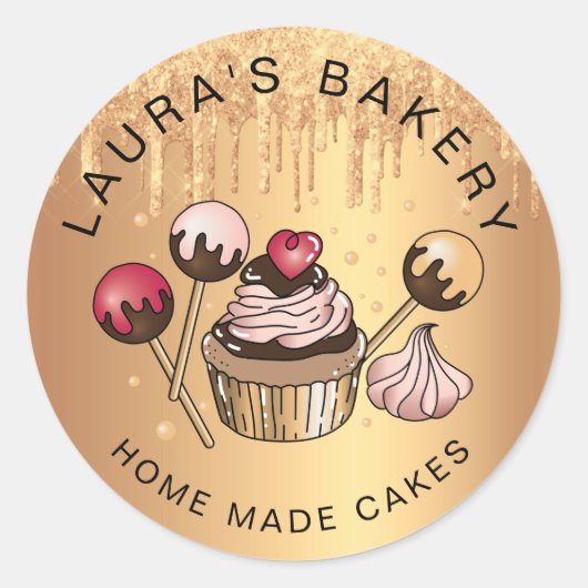 Cakes & Sweets Cupcake Home Bakery Roos Gold Class Ronde Sticker (Voorkant)