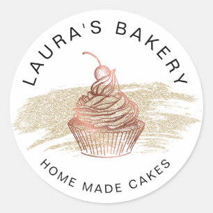 Cakes & Sweets Cupcake Home Bakery Roos Gold Ronde Sticker