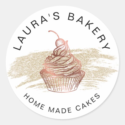 Cakes & Sweets Cupcake Home Bakery Roos Gold Ronde Sticker (Voorkant)