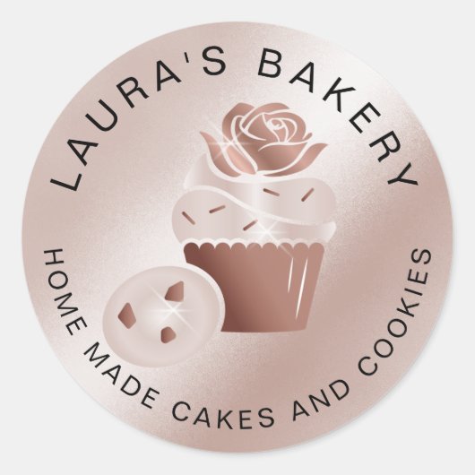 Cakes & Sweets Cupcake Home Bakery Roos Gold Ronde Sticker (Voorkant)