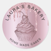 Cakes & Sweets Cupcake Home Bakery Roos gouddruppe Ronde Sticker (Voorkant)