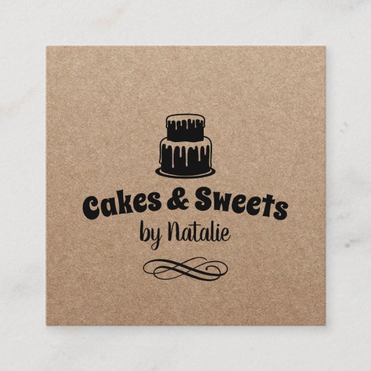 Cakes & Sweets Cupcake Home Bakery Rustic Kraft Vierkante Visitekaartje (Voorkant)