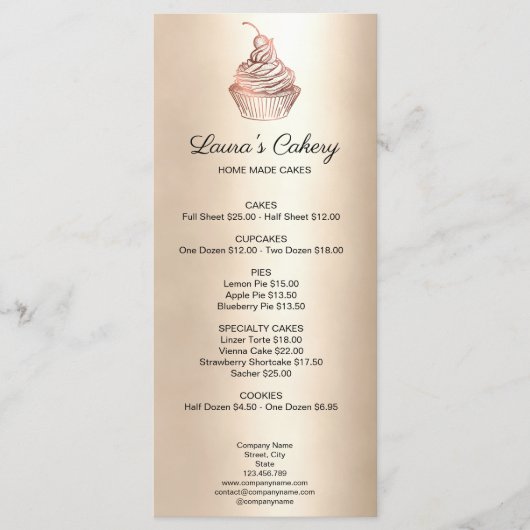 Cakes & Sweets Cupcake Home Bakery Rustige Vintage Menu (Voorkant)