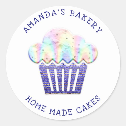 Cakes Sweets Cupcake Home Vegan Bakery Glitter Blu Ronde Sticker (Voorkant)