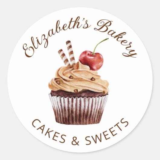 Cakes & Sweets Cupcake Pastry Chef Bakery Ronde Sticker (Voorkant)