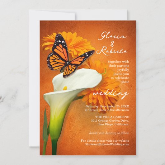 Cala Lily, goudsbloemen & vlinder Mexicaanse bruil Kaart (Voorkant)