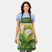 Cala Lily Green voegt naam Floral Waterverf toe Schort (Gedragen)