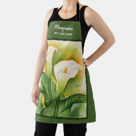 Cala Lily Green voegt naam Floral Waterverf toe Schort