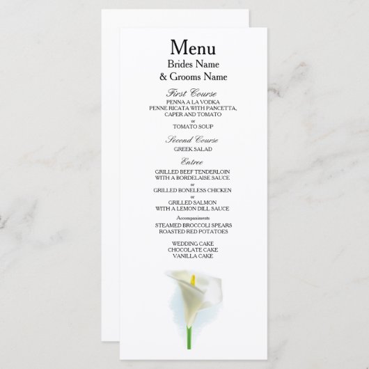 Cala Lily Moderne Eenvoudige Elegante Trouwideeën Menu (Voorkant / Achterkant)