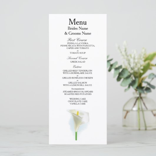 Cala Lily Moderne Eenvoudige Elegante Trouwideeën Menu (Staand voorkant)