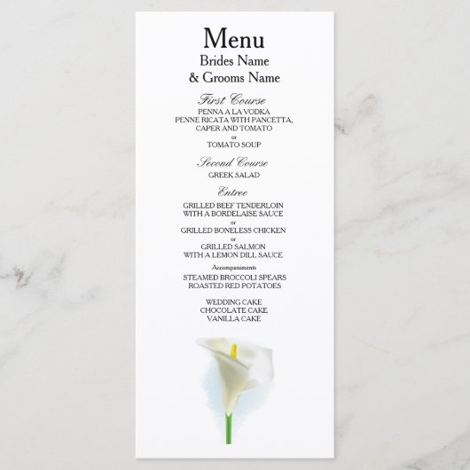Cala Lily Moderne Eenvoudige Elegante Trouwideeën Menu (Voorkant)