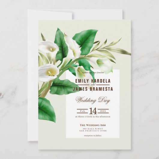 Cala Lily Waterverf Wedding Invitation Kaart (Voorkant)