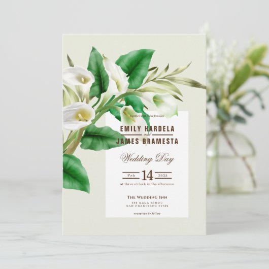 Cala Lily Waterverf Wedding Invitation Kaart (Staand voorkant)